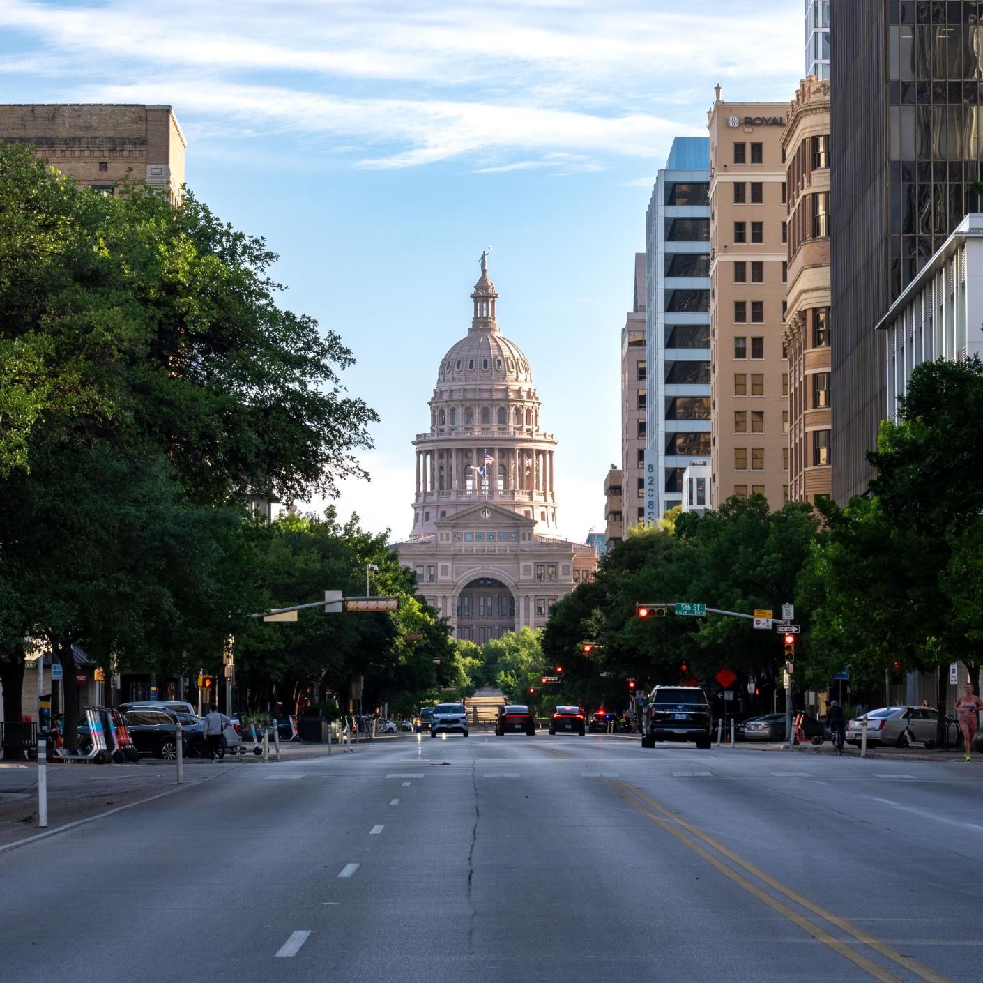 A view of the Texas State Capitol from downtown Austin, representing the housing market and mortgage financing concepts such as Private Mortgage Insurance (PMI).
