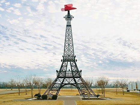 Eiffel Tower replica with red cowboy hat in Paris, Texas, near affordable homes and mortgage loan opportunities