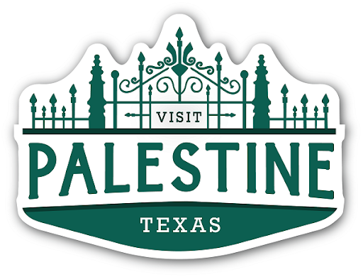 Visit Palestine Texas sign featuring historic wrought-iron gate. Ideal for home loans, mortgages, and refinancing options.