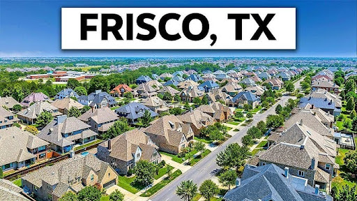 Aerial view of suburban homes in Frisco, Texas showcasing family-friendly neighborhoods and strong housing market—ideal for FHA, VA, and conventional home loans in Frisco TX.
