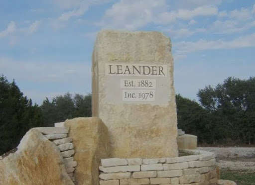 Leander, Texas city monument sign symbolizing community growth, real estate, and home loan opportunities.