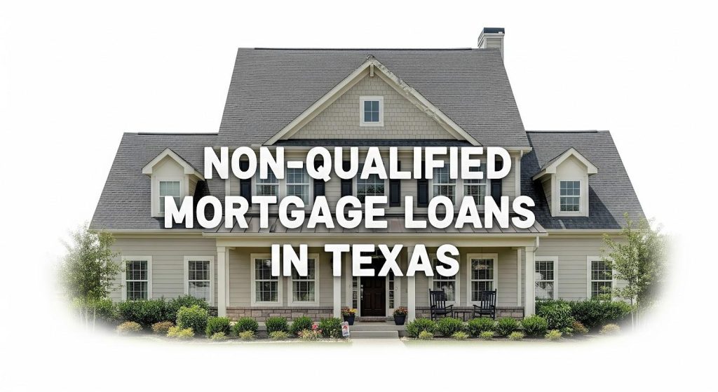 a transparent image of a two-story house with the words legibly written: Non-Qualified Mortgage Loans in Texas