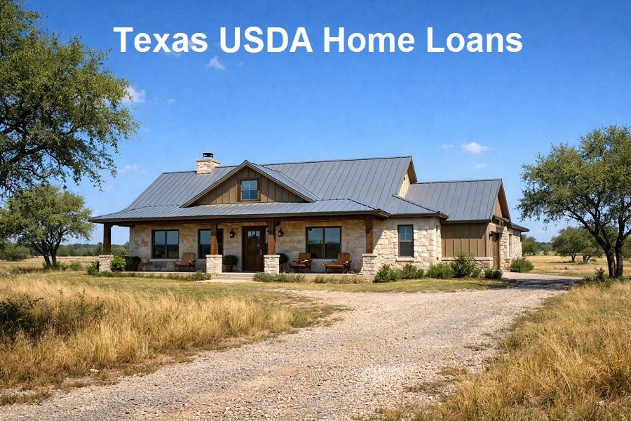 Rural Texas home with open land and blue sky representing Texas USDA Home Loan options for affordable zero-down rural housing.