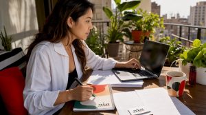 Woman discussing mortgage with lender online