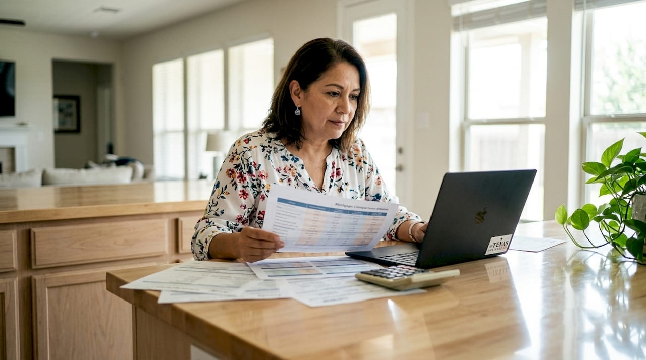 Woman reviewing mortgage comparison charts at home