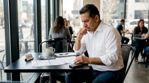 Man reviewing mortgage credit score documents