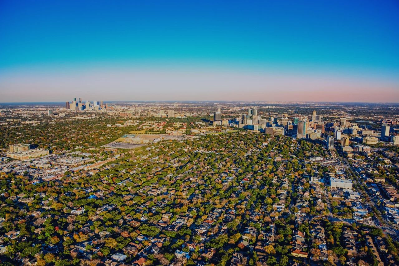 Aerial view of Pasadena, Texas neighborhoods and surrounding communities near the Houston metro area