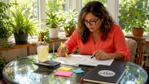 Woman highlighting Texas mortgage law pages