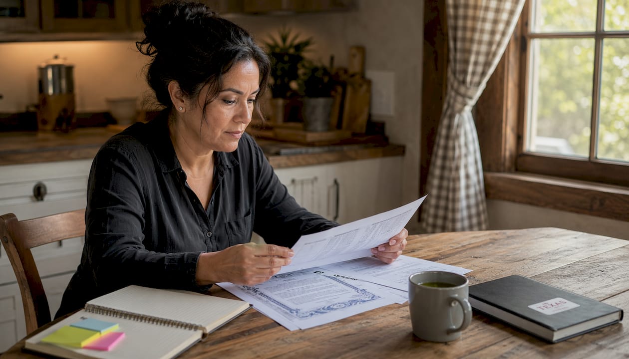 Woman reviewing mortgage and property documents
