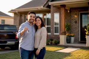 Texas home and buyers at closing