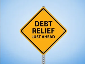 Debt relief road sign representing HELOC debt consolidation options for homeowners using home equity.