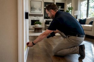 Appraiser measuring a Texas home interior