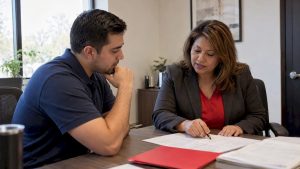 Borrower comparing mortgage loan options with advisor